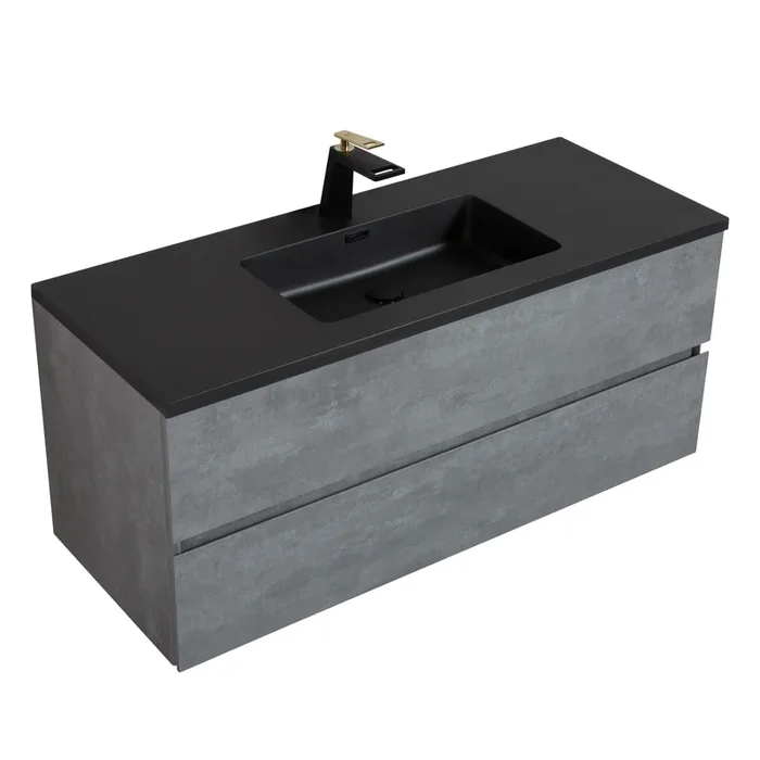 47” Wall Mounted Single Bathroom Vanity In Ash Gray With Matte Black Solid Surface Vanity Top Matte Black Melamine