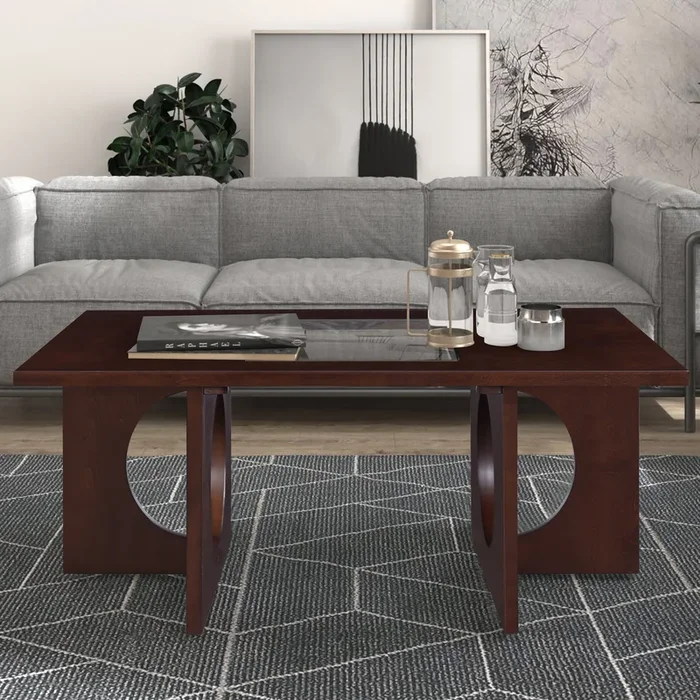 47″ Contemporary Wood Rectangular Coffee Table With Clear Tempered Glass Top, Light Espresso Light Espresso Mdf Glass