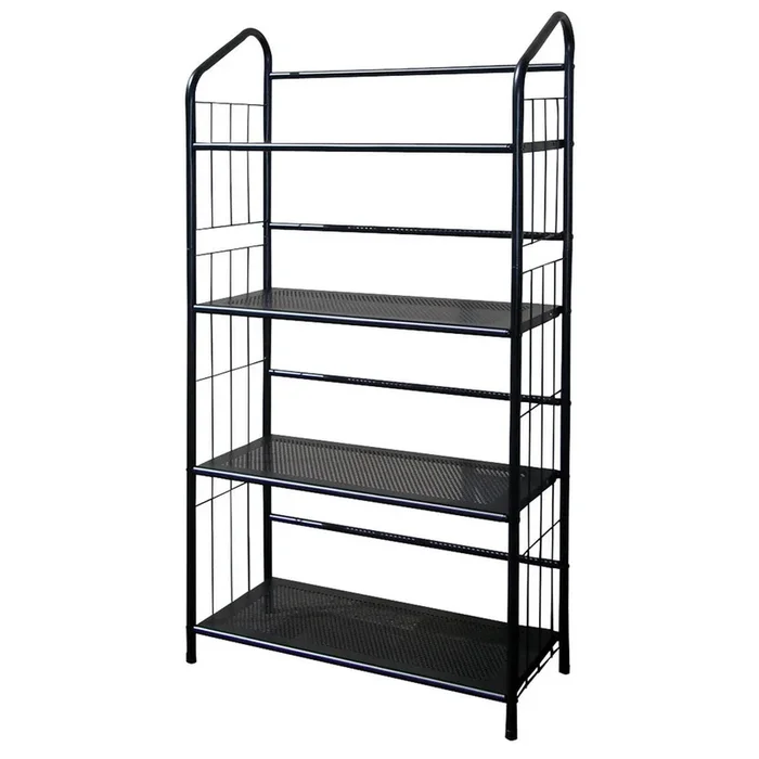 49″ Tall 4 Tier Metal Standing Book Shelf, Black Finish Black Wood