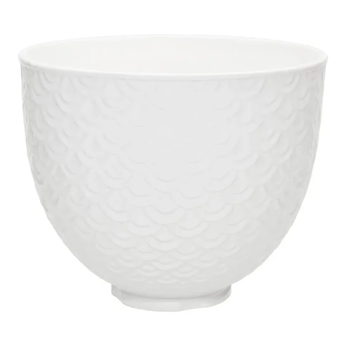 5 Qt. White Mermaid Lace Textured Ceramic Bowl
