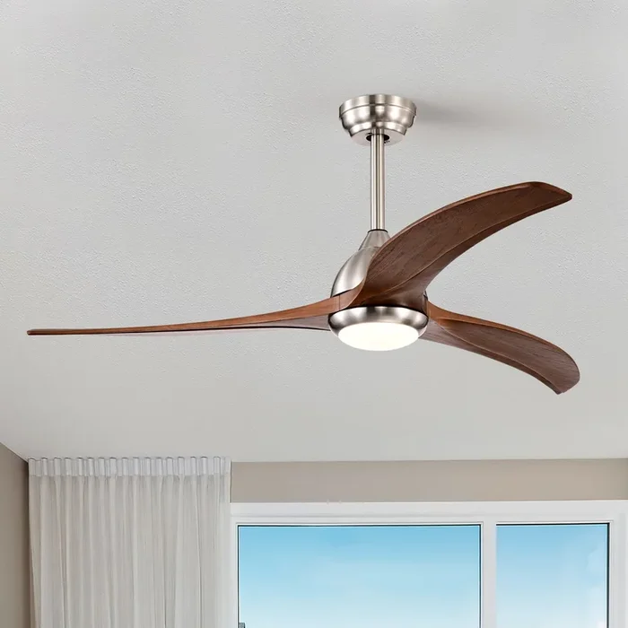52″ Ceiling Fan, Indoor Outdoor Ceiling Fan With Light With Remote Control, Noiseless Reversible Motor, 6 Speed ,3 Colorfor Patio Living Room, Bedroom, Office,Indoor. Stain Nickel Walnut Nickel Contemporary,Farmhouse,Industrial Wood Iron