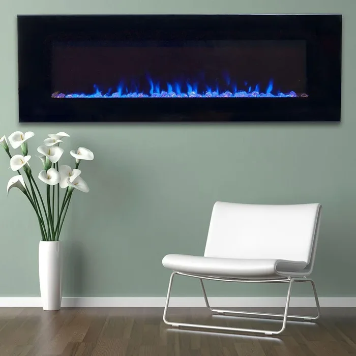 54 in. LED Fire and Ice Electric Fireplace with Remote in Black