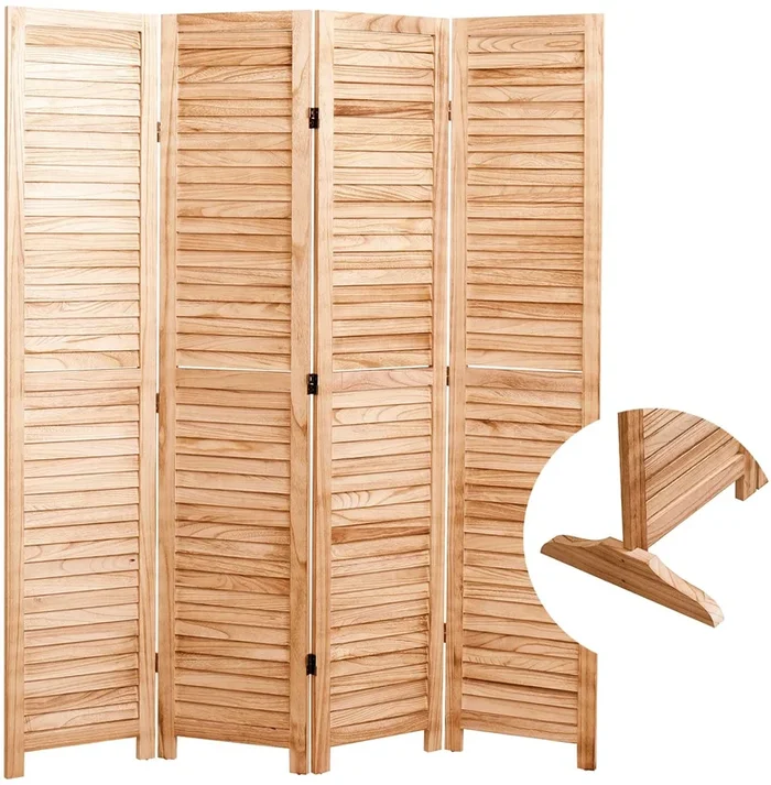 55.2” W X 65” H 4 Panel Solid Wood Folding Room Divider, Natural Natural Solid Wood