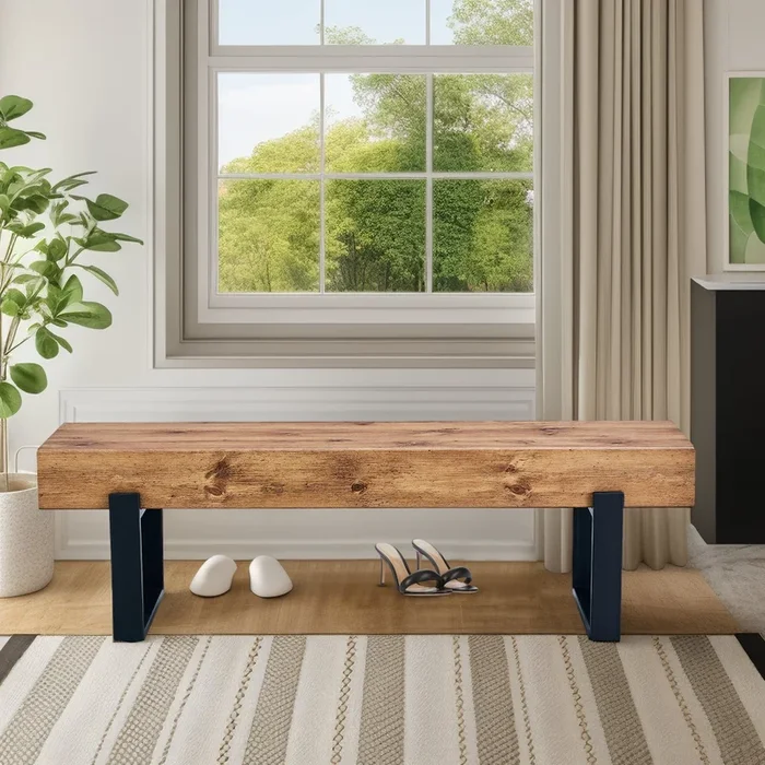 59″ Dining Bench, Farmhouse Indoor Kitchen Table Benches, Bed Bench, Industrial Shoe Bench, Entryway Benches