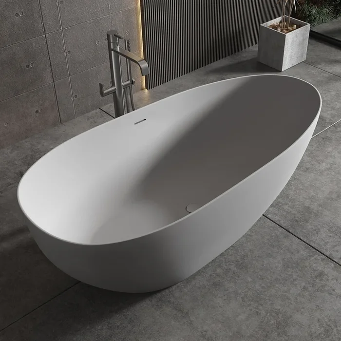 59″ Solid Surface Soaking Bathtub Matte White Freestanding Tubs Matte 59 61 In Center Front Solid Surface