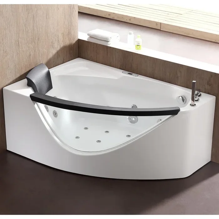 59 in. Acrylic Right Drain Corner Apron Front Whirlpool Bathtub in White