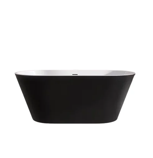 59 in. x 29.5 in. Free Standing Soaking Tub Flatbottom Acrylic Freestanding Bathtub with Chrome Drain in Matte Black