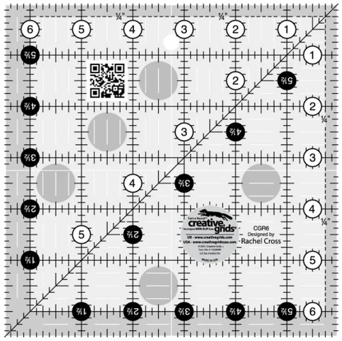 6 1/2″ Square Ruler – 6″ Finished – CGR6 – Creative Grids – Made in the USA