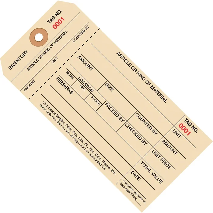 6 1/4 x 3 1/8 – (5000-5999) Inventory Tags 1 Part Stub Style #8 1000/Case