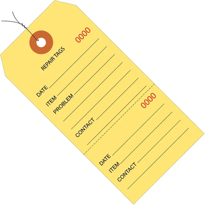 6 1/4 x 3 1/8 Yellow Repair Tags Consecutively Numbered – Pre-Wired 1000/Case