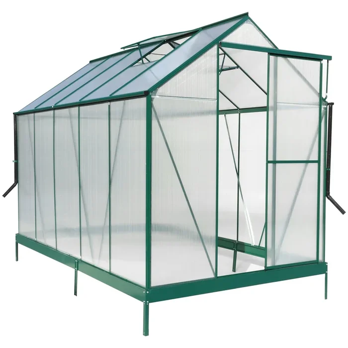 6.3’x10.2’x7′ Polycarbonate Greenhouse, Heavy Duty Outdoor Aluminum Walk-in Green House Kit with Rain Gutter, Vent and Door for Backyard Garden, color green