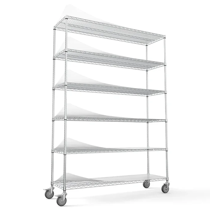 6 Tier Wire Shelving Unit, 6000 LBS NSF Height Adjustable Metal Garage Storage Shelves with Wheels, Heavy Duty Storage Wire Rack Metal Shelves – Chrome – 186082