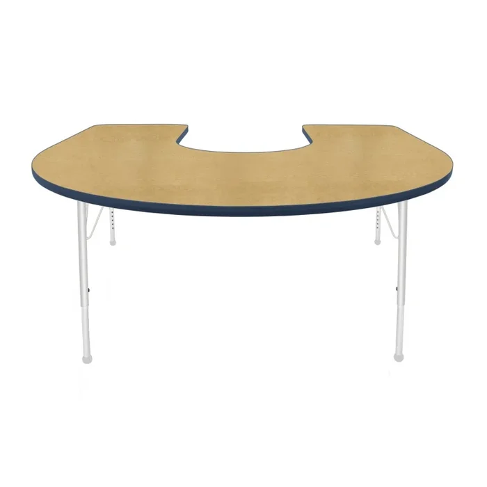 60″ X 66″ Horseshoe Table – Maple Top, Navy Edge Color