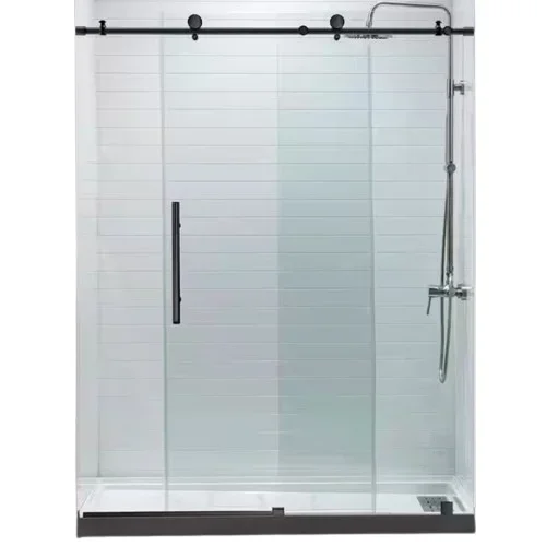 60 in. W x 76 in. H Sliding Frameless Shower Door with Soft Close System and 3/8 in. Clear Glass in Black Finish