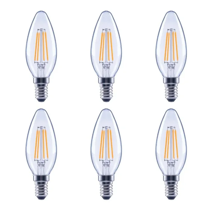 60-Watt Equivalent B11 Candelabra Glass Vintage Decorative Edison Filament Dimmable LED Light Bulb Daylight (6-Pack)