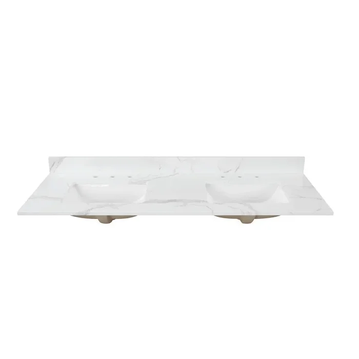 61 in. W x 22 in. D x 0.75 in. H Engineered Marble Vanity Top in Calacatta White with White Basin