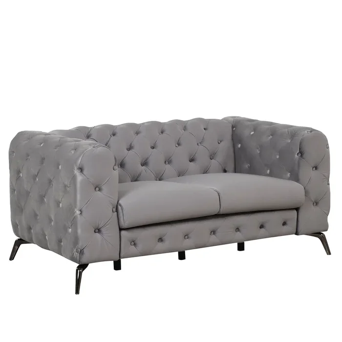 63″ Velvet Upholstered Loveseat Sofa,Modern Loveseat Sofa With Button Tufted Back,2 Person Loveseat Sofa Couch For Living Room,Bedroom,Or Small Space,Gray Gray Foam Velvet