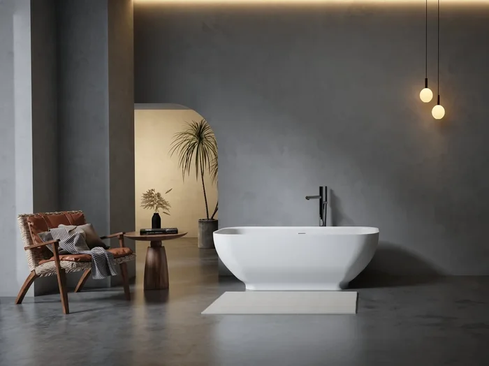 67″ Freestanding Solid Surface Bathtub, Luxury Engineered Stone Resin Freestanding Soaking Bathtub With Overflow And Pop Up Drain For Contemporary Bathroom, Matte White 22S04 67 2 White Solid