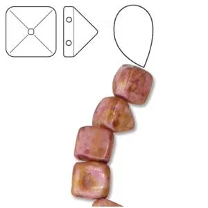 6mm Czech 2-Hole Pyramid Bead – White Travertine Red Brown
