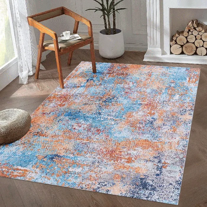 6X9 Area Rugs, Washable Rug, Low Pile, Non Slip, Non Shedding, Foldable, Kid & Pet Friendly Area Rugs For Living Room, Bedroom, Kitchen, Dining Room Rug Perfect Gifts, Multi, 6′ X 9′ Multi Chenille Polyester