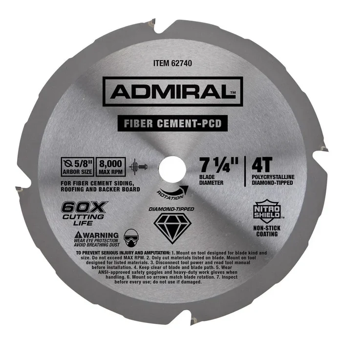 7-1/4 in. 4T Polycrystalline Diamond PCD Tipped Fiber Cement Circular Saw Blade