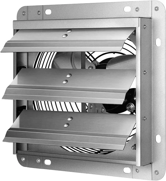 7 Inch Wall Mounted Shutter Exhaust Fan, Aluminum, 1600 Rpm, 760 Cfm, For Attic, Garage, Louvered Vent, Plant, Greenhouse, Silver Silver Aluminum