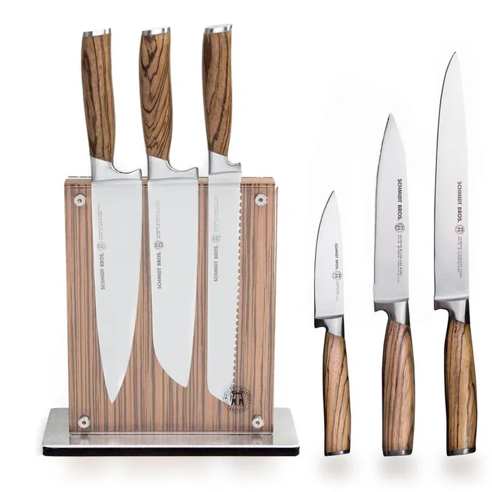 7-Piece Stainless Steel Cutlery Zebra Wood Set with Zebra Midtown Knife Block