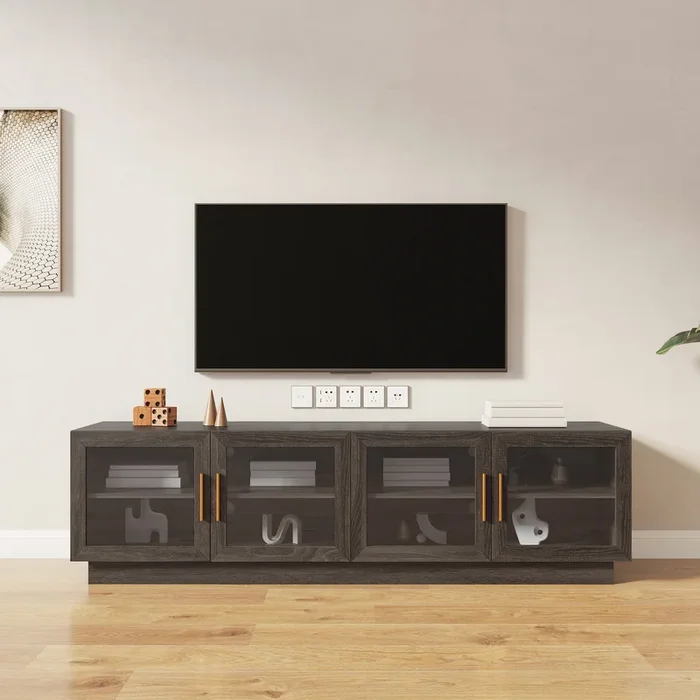 70.87″ Tv Standmodern Tv Cabinet & Entertainment Center With Shelves, Wood Storage Cabinet For Living Room Or Bedroom Brown Gray Mdf