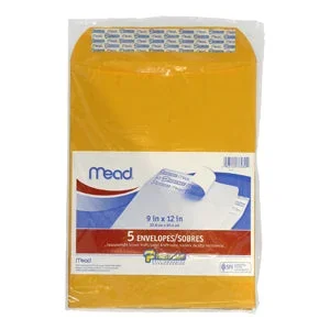 76080 Mead 9″x12″ Press-n-Seal Kraft Catalog Envelopes, 5 envelopes/retail pack, 12 retail packs/case