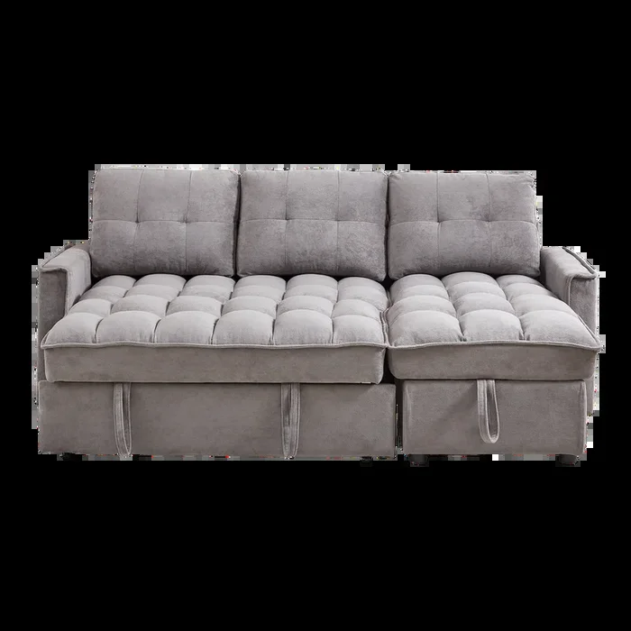 78.75″ Reclining Sofa, Pull-Out Sofa Bed with USB and tape-c charging ports, L-Shaped Sectional Sofa with Reclining Storage and Arm Side Organizer Pocket Features, Living Room Comfort Sofa