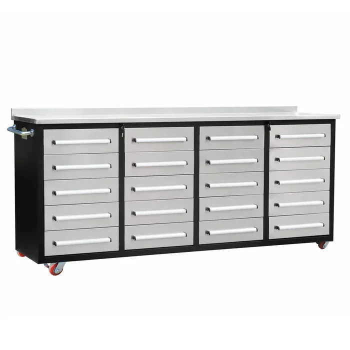 7Ft Garage Storage Cabinets With Workbench 20 Drawers Silver Silver Steel