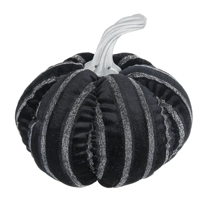 7X7X7″ Fabric Black Stripe Pumpkin Decor, For Holiday Halloween Decoration Black,White Polyester