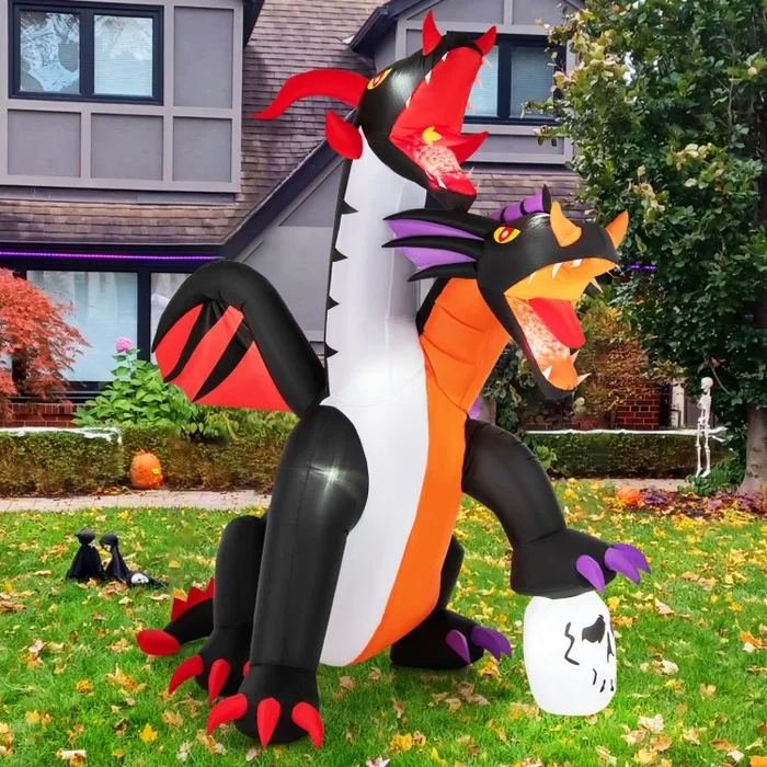 8 Feet Inflatable Twin-Headed Dragon Decoration with Lights