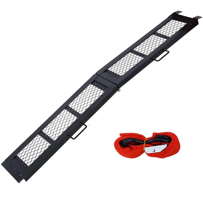 80″ Steel Loading Ramp, 500Lbs Capacity, Portable Motorcycle Ramp, Folding Atv Ramp For Pick Up Truck, Black, Pack Of 1 Black Steel