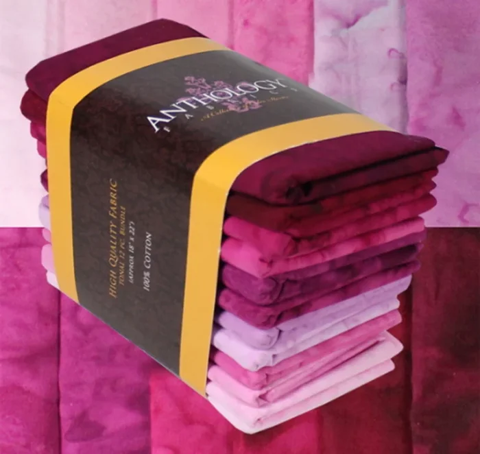 ‘VIOLET’ TONAL GRADUATIONS – 10 HAND MADE BATIK FAT QUARTERS – FQ12-10 – Anthology Fabrics