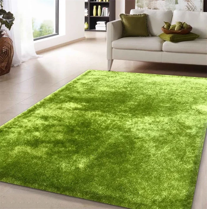 “Fuzzy Shaggy” Hand Tufted Area Rug Lime Green Polyester