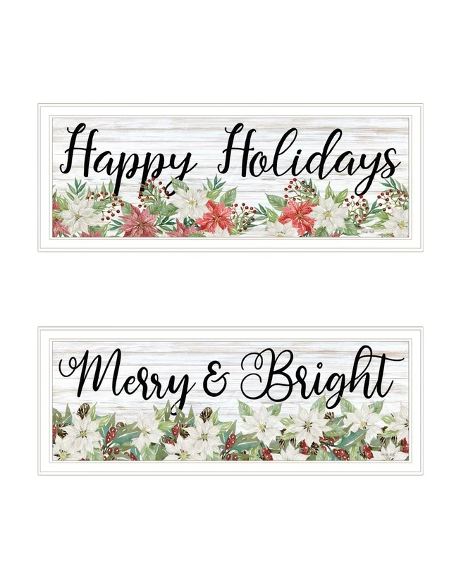 “Merry & Bright Holiday Happy Holidays To You” Framed Wall Art For Living Room, Wall Art Print For Home Decor, Bedroom Wall Art By Cindy Jacobs Multicolor Wood Paper