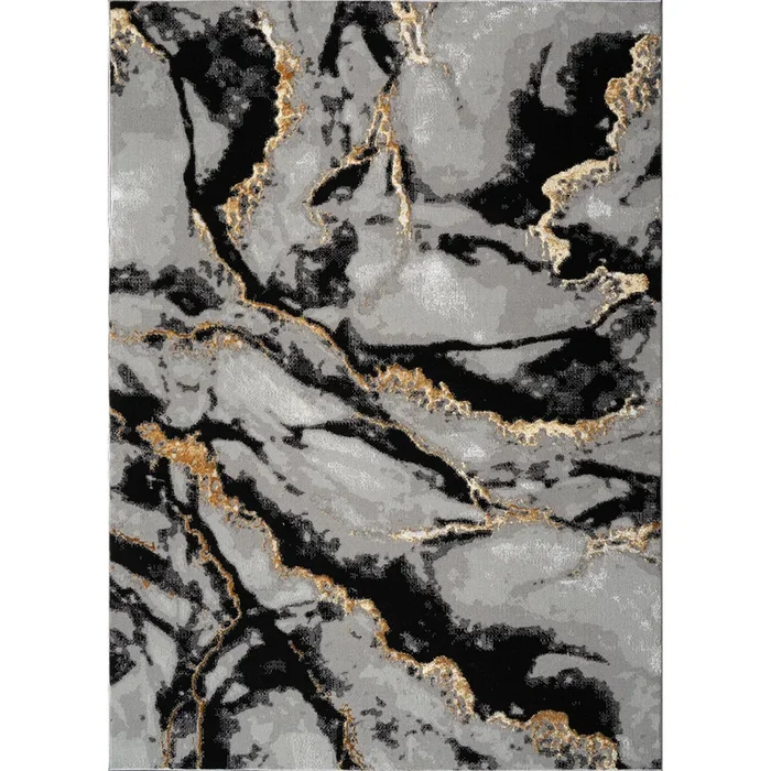 “Tali” Luxury Area Rug In Grey And Black Abstract Design Multicolor Polyester