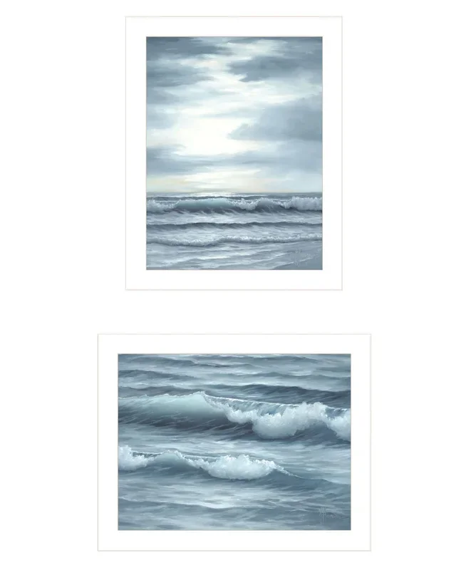 “The Ocean Blue High Tide At Sunset” Framed Wall Art For Living Room, Wall Art Print For Home Decor, Bedroom Wall Art By Georgia Janisse Multicolor Wood Paper
