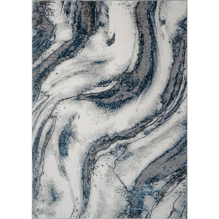 “Ziv” Luxury Area Rug In Blue And Grey Abstract Design Multicolor Polyester
