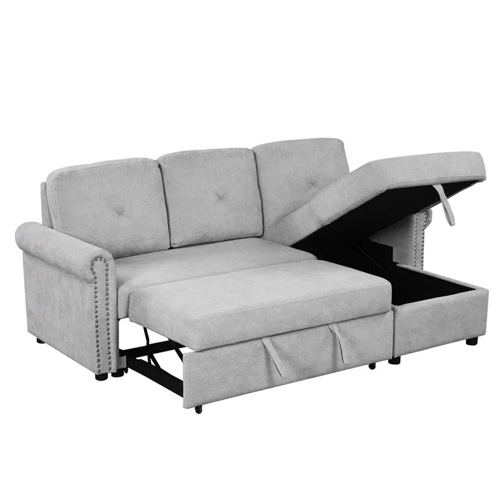 83″ Modern Convertible Sleeper Sofa Bed with Storage Chaise,Gray