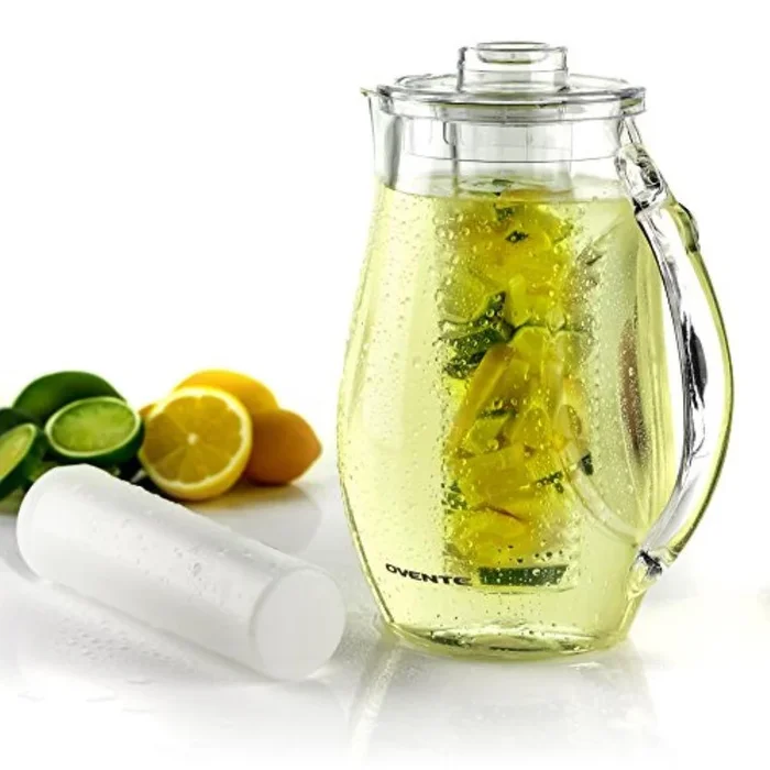 84 fl. oz. Clear Pitcher with Removable Fruit Infuser Rod and Ice Rod, Non-Slip Handle, Drip-Free Spout