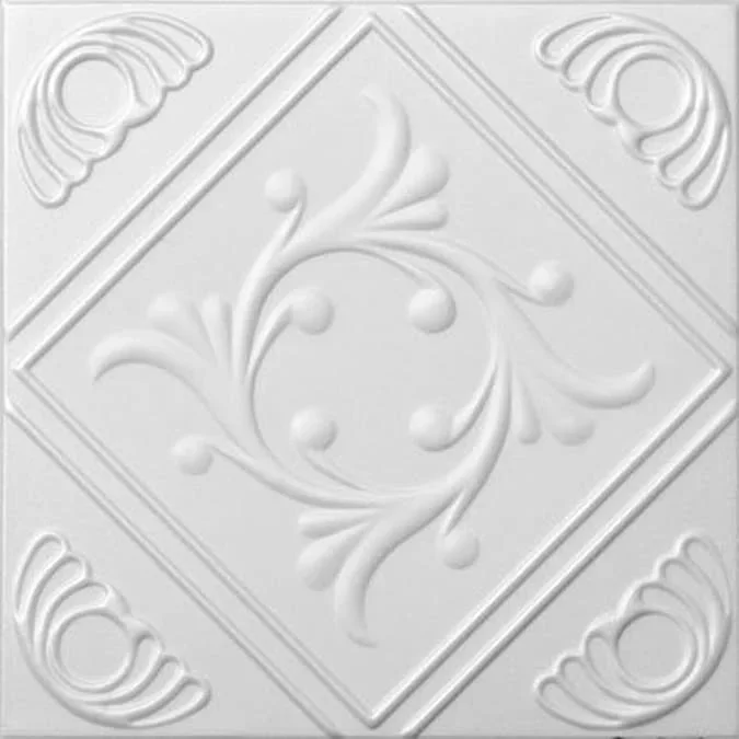 A La Maison Ceilings 1.67-ft x 1.67-ft Diamond Wreath Plain White Polystyrene Surface-mount Ceiling Tile (8-Pack, 21.6-sq ft / Case)