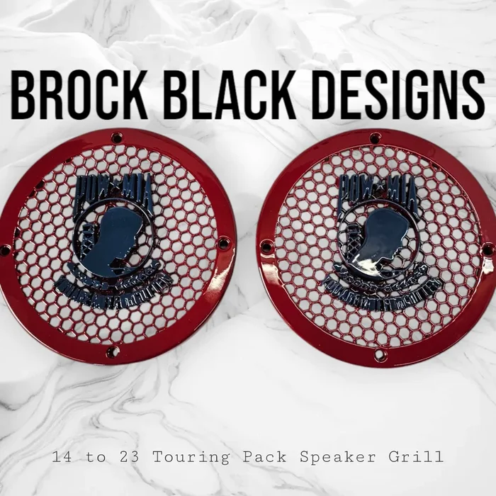 A set of POW MIA 14-23 Harley Davidson Touring Pack Speaker Grill Cover Guard