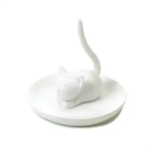 Accent Plus 3 in. H X 3.5 in. L White Cat Poly Resin Jewelry Holder