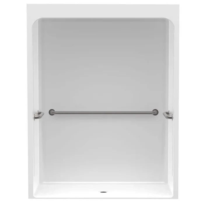 Accessible Acrylic 60 in. x 34 in. x 79 in. 1-Piece Shower Stall with Grab Bars and Center Drain in White