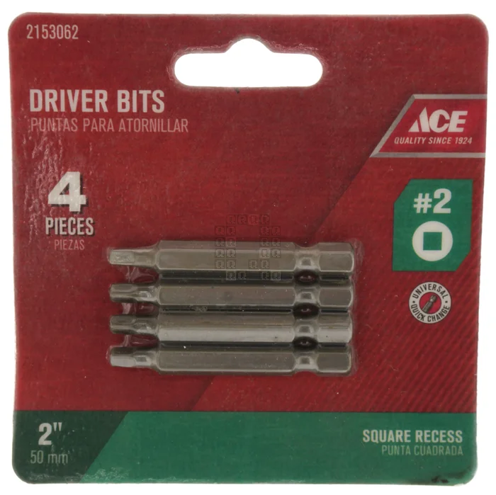 ACE Hardware 2153062 #2 Square / SQ2 Driver Bits, 2″ Length, 4-Pack