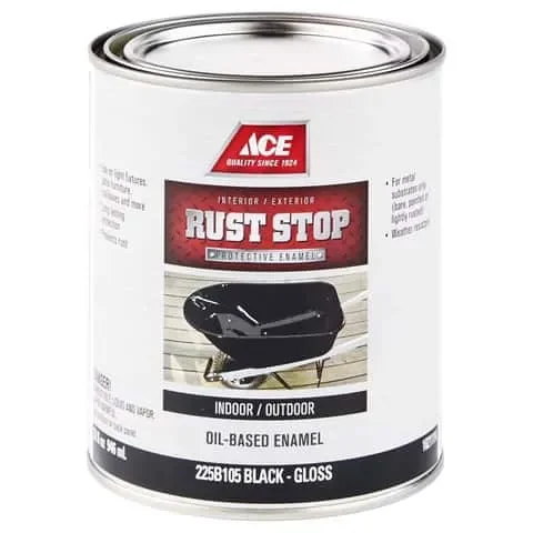 Ace Rust Stop Indoor and Outdoor Gloss Black Oil-Based Enamel Rust Prevention Paint 1 qt