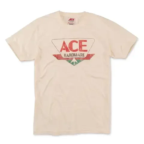 Ace Vintage Threads XL Short Sleeve Men’s Crew Neck Cream Tee Shirt