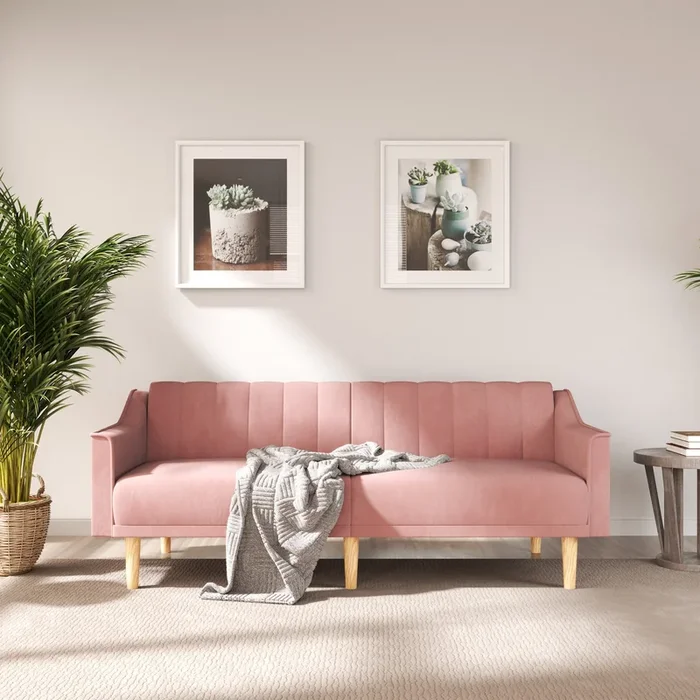ACMEASE 74″ Sofa Bed with Adjustable Backrest, Convertible Sleeper, Modern Recliner for Living Room, Bedroom, pink